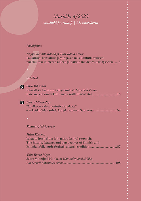 					Näytä Vol 53 Nro 4 (2023): Musiikki 4/2023: Baltian maiden ja Itämeren alueen musiikki, musiikillinen yhteiskunta, ilmiöt ja verkostot
				